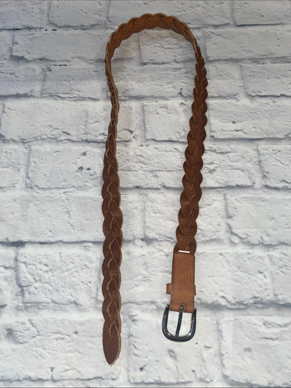 Ann Taylor Braided Leather Belt in Tan Size S